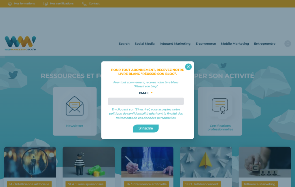 Page d'inscription de la newsletter News & co'm